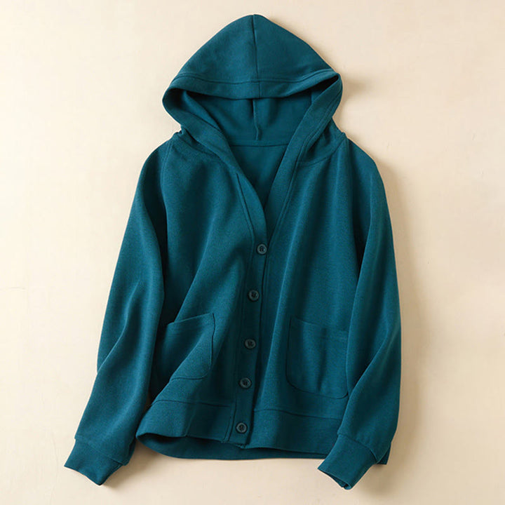 Giacca da donna in cotone con cappuccio e tasche, bottoni semplici, Buddha Stones - SteelBlue - US8-10, UK/AU12-14, EU40-42 (2XL) - image 15