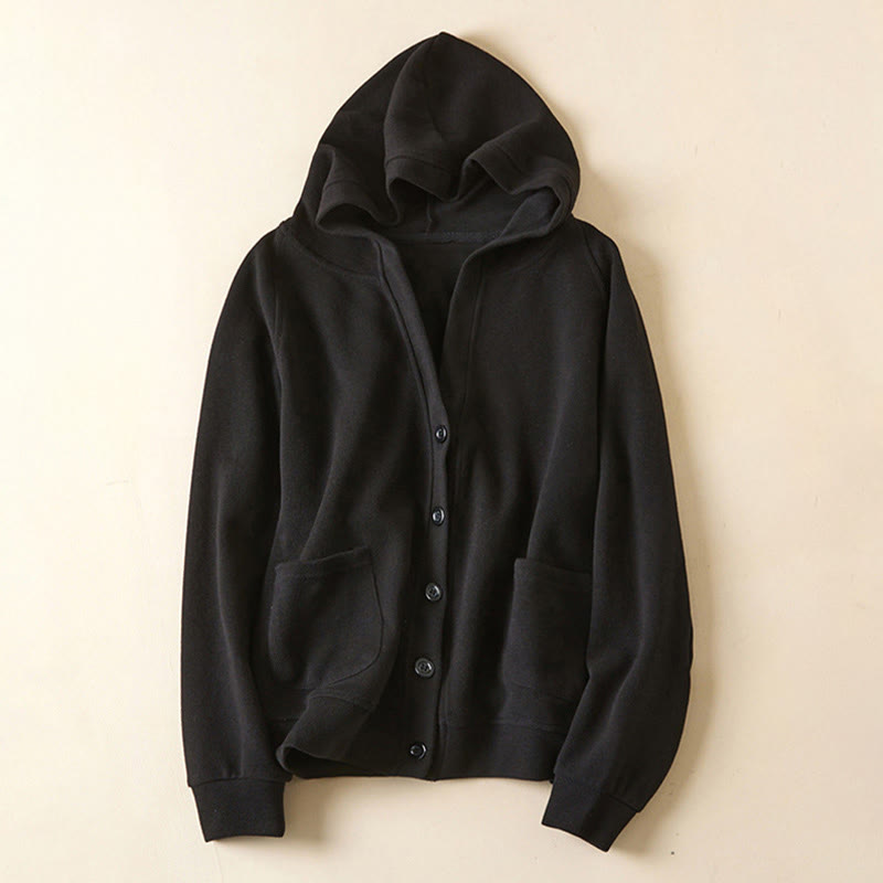 Giacca da donna in cotone con cappuccio e tasche, bottoni semplici, Buddha Stones - Nero - US12, UK/AU16, EU44 (2XL) - image 25
