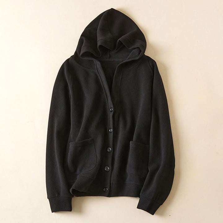 Giacca da donna in cotone con cappuccio e tasche, bottoni semplici, Buddha Stones - Nero - US12, UK/AU16, EU44 (2XL) - image 25