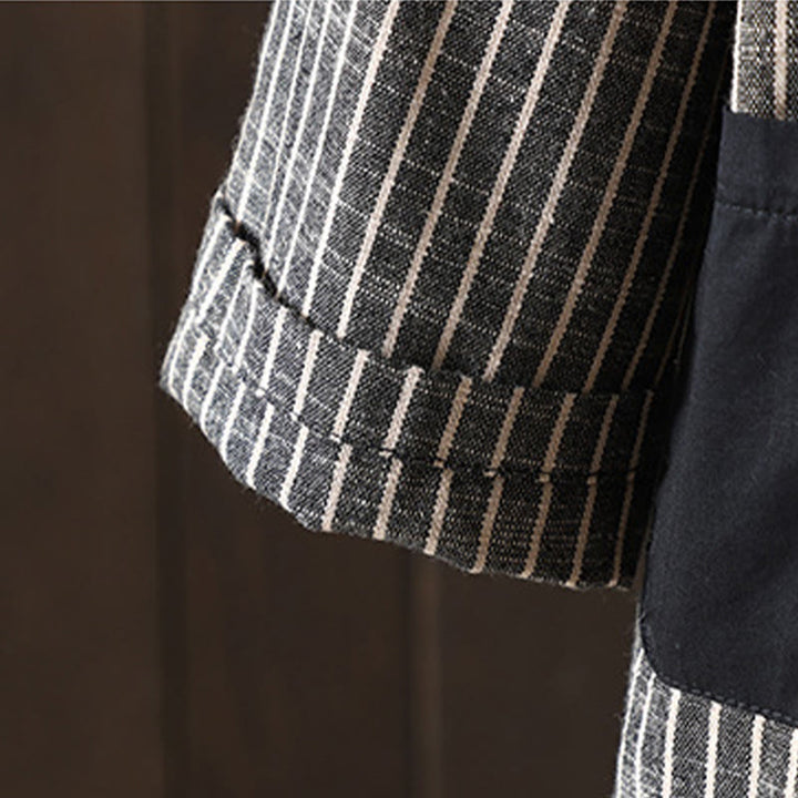 Giacca da donna in cotone e lino con tasche e strisce intrecciate Buddha Stones - image 5