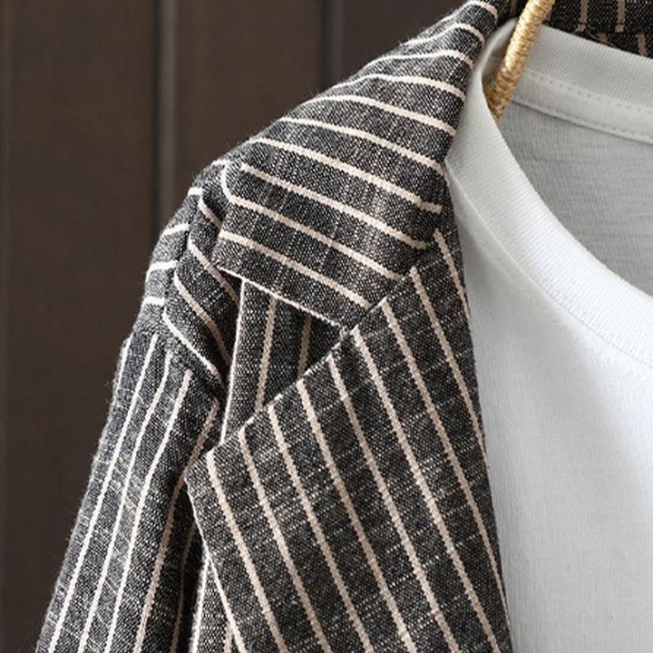 Giacca da donna in cotone e lino con tasche e strisce intrecciate Buddha Stones - image 1