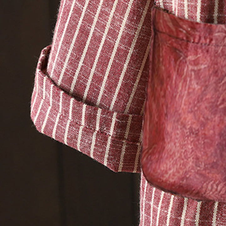 Giacca da donna in cotone e lino con tasche e strisce intrecciate Buddha Stones - image 9