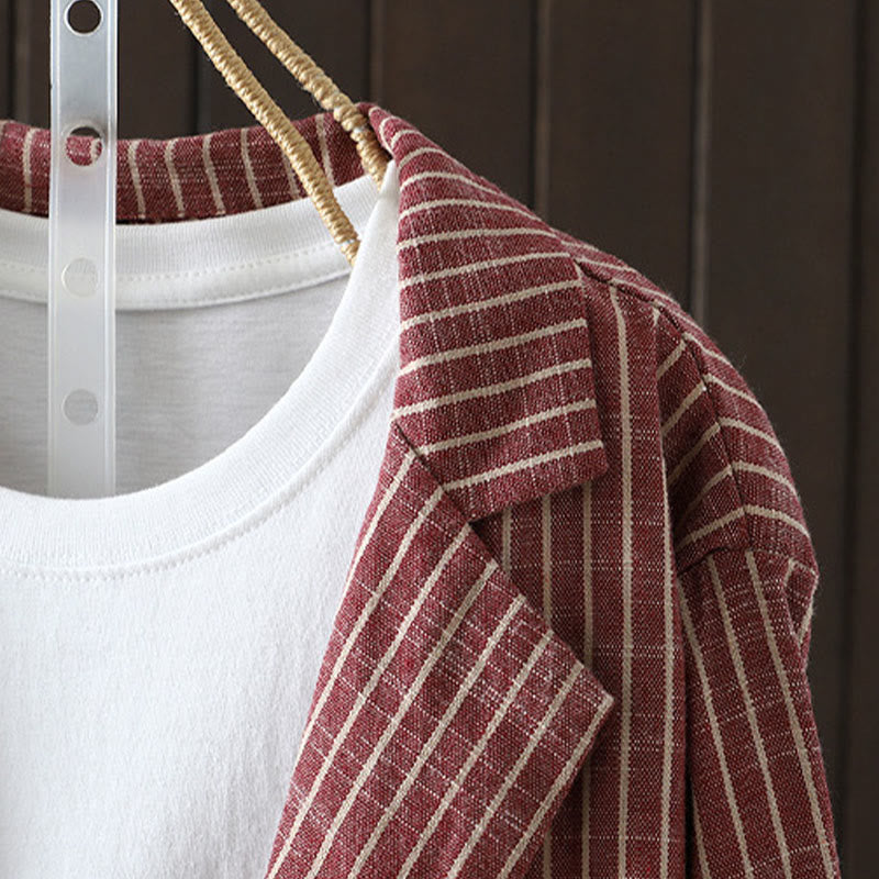 Giacca da donna in cotone e lino con tasche e strisce intrecciate Buddha Stones - image 10