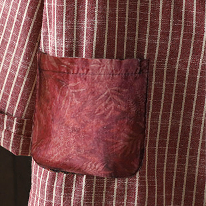 Giacca da donna in cotone e lino con tasche e strisce intrecciate Buddha Stones - image 14
