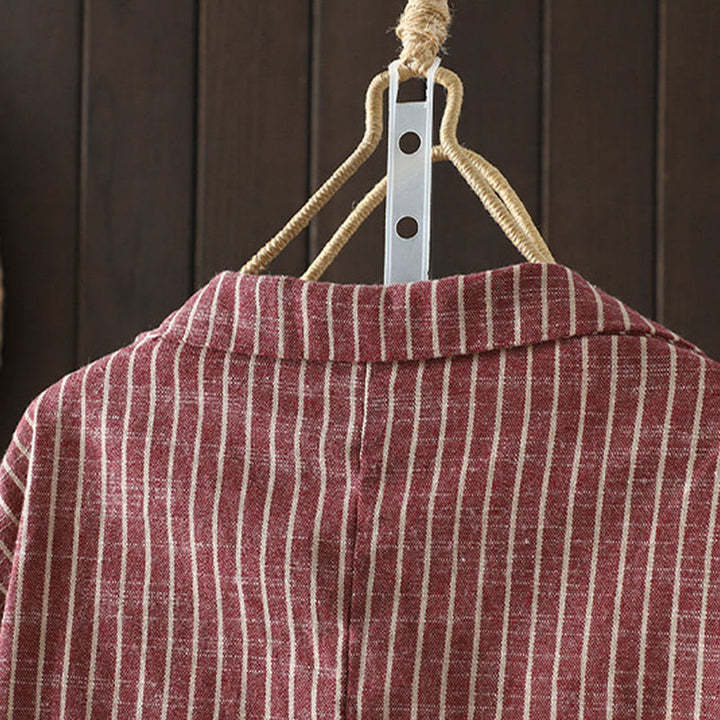 Giacca da donna in cotone e lino con tasche e strisce intrecciate Buddha Stones - image 11