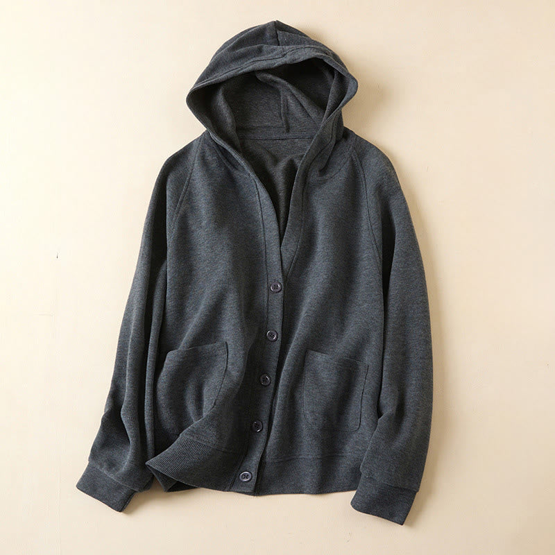 Giacca da donna in cotone con cappuccio e tasche, bottoni semplici, Buddha Stones - Grigio scuro - US8-10, UK/AU12-14, EU40-42 (2XL) - image 0