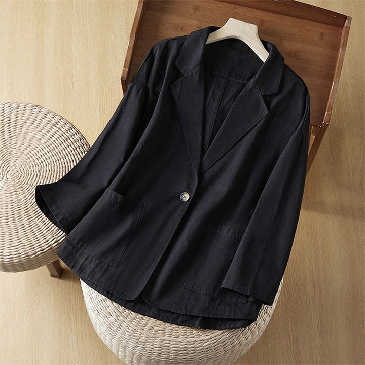 Giacca da donna in cotone con tasche e bottoni semplici Buddha Stones - Nero - US12, UK/AU16, EU44 (XL) - image 9