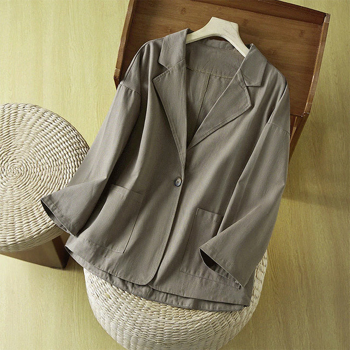 Giacca da donna in cotone con tasche e bottoni semplici Buddha Stones - Grigio ardesia - US12, UK/AU16, EU44 (XL) - image 15