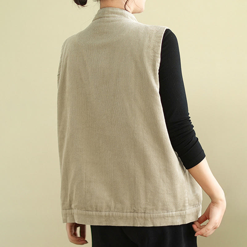 Gilet in velluto a coste di cotone Buddha Stones, senza maniche, da donna, con tasche - image 3