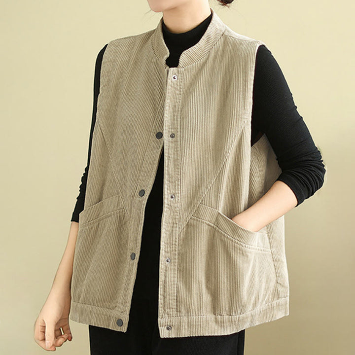 Gilet in velluto a coste di cotone Buddha Stones, senza maniche, da donna, con tasche - image 5