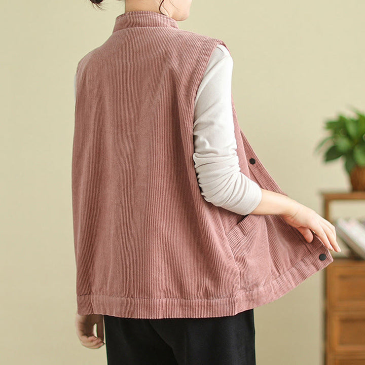 Gilet in velluto a coste di cotone Buddha Stones, senza maniche, da donna, con tasche - image 11