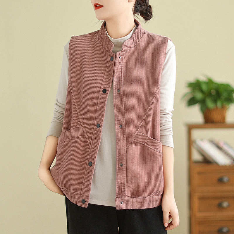 Gilet in velluto a coste di cotone Buddha Stones, senza maniche, da donna, con tasche - RossoViolaPale - US12, UK/AU16, EU44 (2XL) - image 9