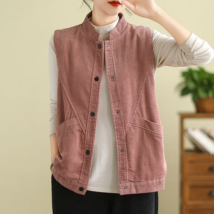 Gilet in velluto a coste di cotone Buddha Stones, senza maniche, da donna, con tasche - image 13