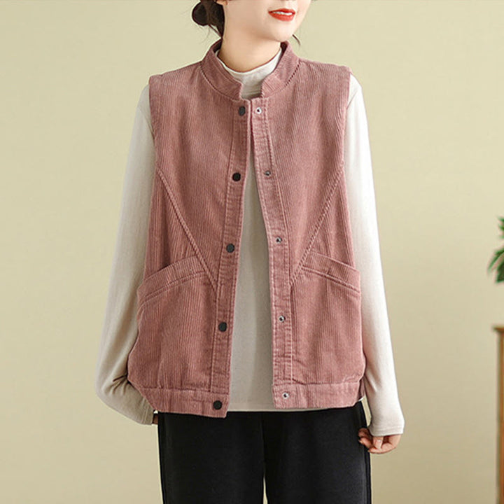Gilet in velluto a coste di cotone Buddha Stones, senza maniche, da donna, con tasche - image 12