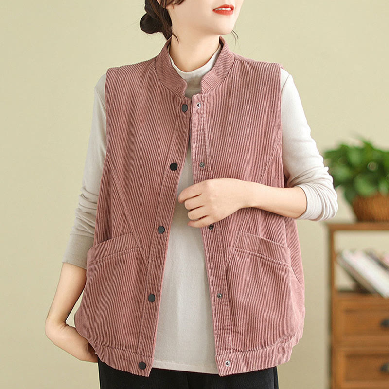 Gilet in velluto a coste di cotone Buddha Stones, senza maniche, da donna, con tasche - image 10