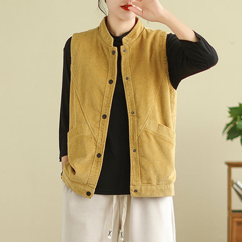 Gilet in velluto a coste di cotone Buddha Stones, senza maniche, da donna, con tasche - image 17