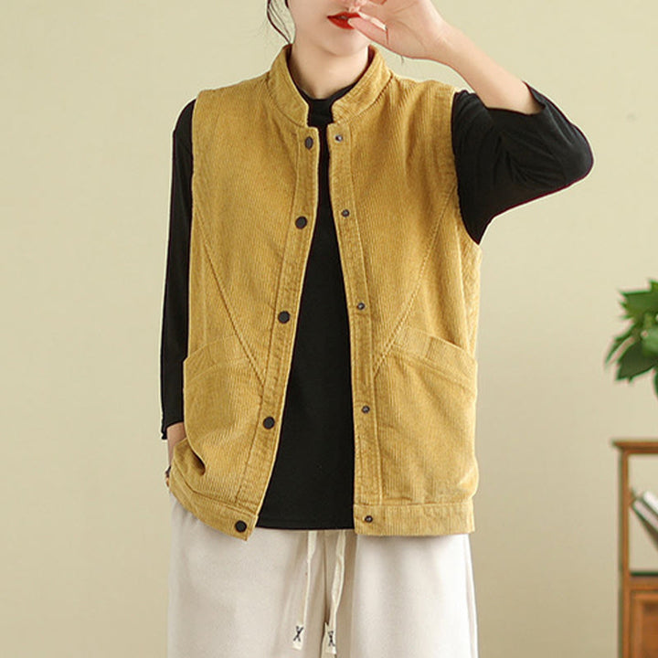 Gilet in velluto a coste di cotone Buddha Stones, senza maniche, da donna, con tasche - image 17