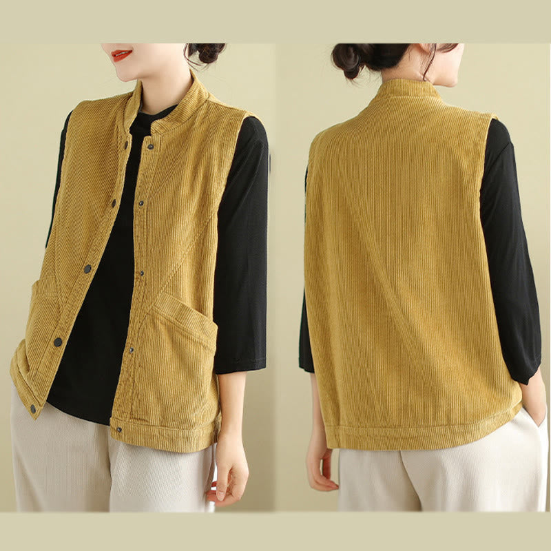 Gilet in velluto a coste di cotone Buddha Stones, senza maniche, da donna, con tasche - image 19