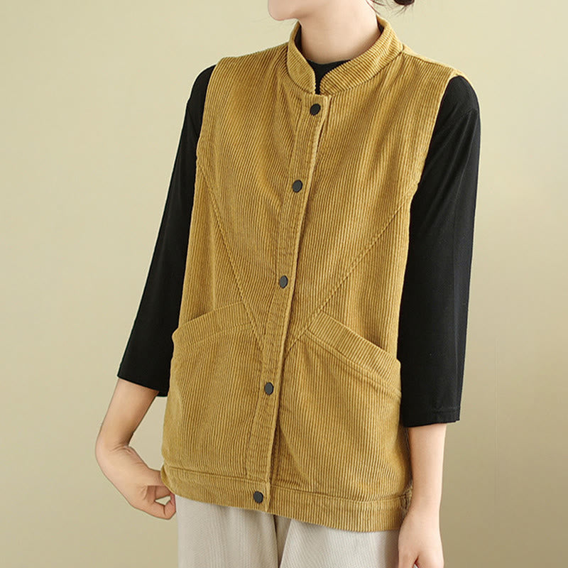 Gilet in velluto a coste di cotone Buddha Stones, senza maniche, da donna, con tasche - image 17