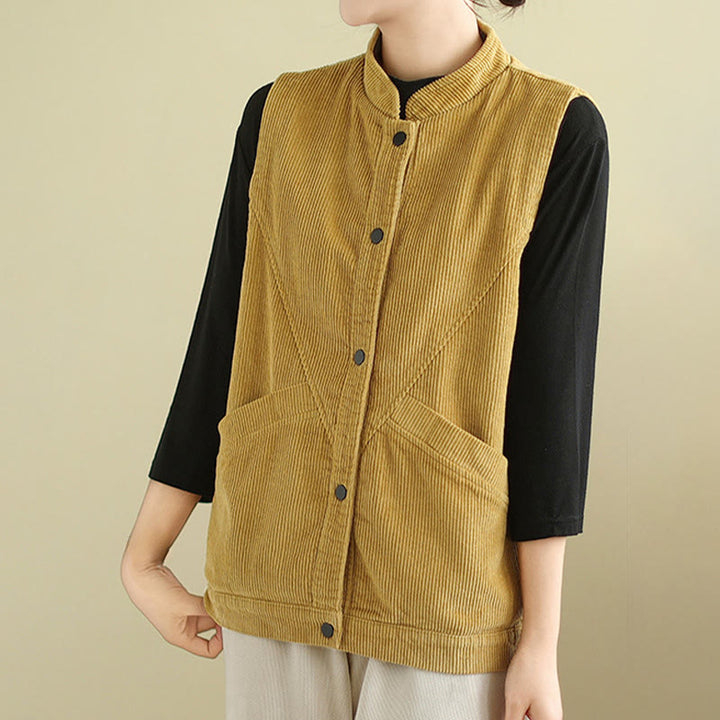 Gilet in velluto a coste di cotone Buddha Stones, senza maniche, da donna, con tasche - image 17