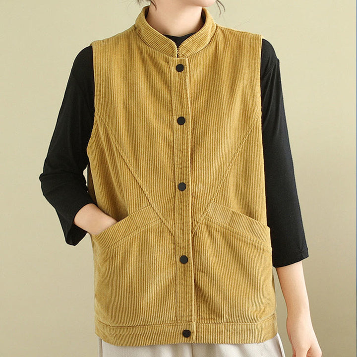 Gilet in velluto a coste di cotone Buddha Stones, senza maniche, da donna, con tasche - image 15