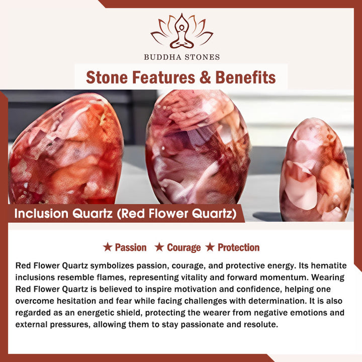 Bracciale Buddha Stones in argento sterling 925 con testa di gatto senza volto e quarzo rosso naturale con fiore della passione - image 6