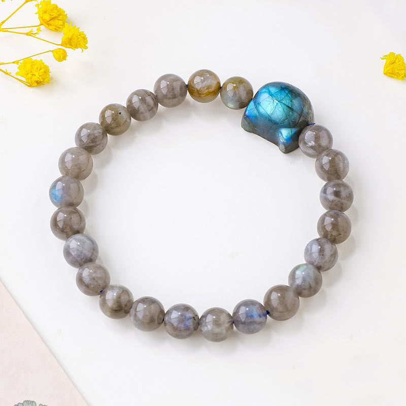 Braccialetto di guarigione con testa di gatto carino in labradorite naturale Buddha Stones - image 2