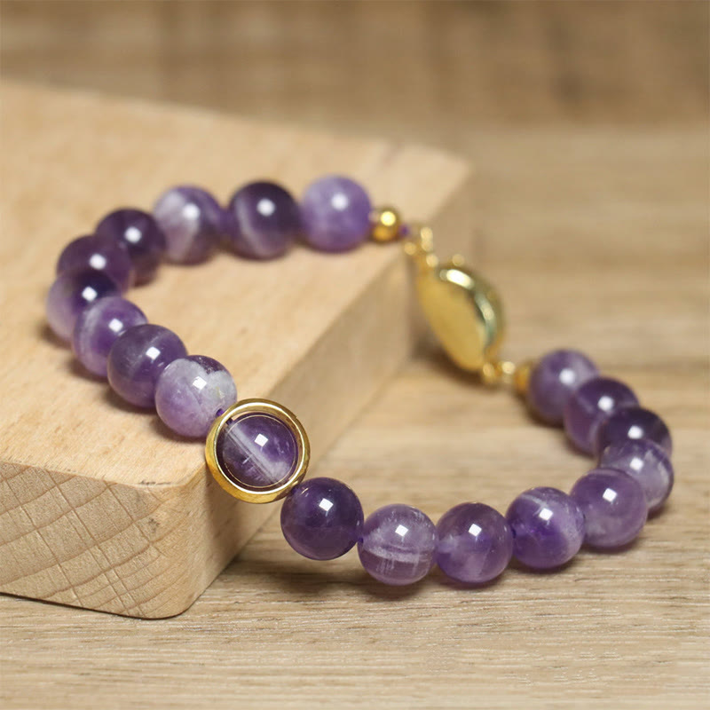 Bracciale con fibbia in perle di ametista naturale Buddha Stones Balance Releasing Stress - image 3