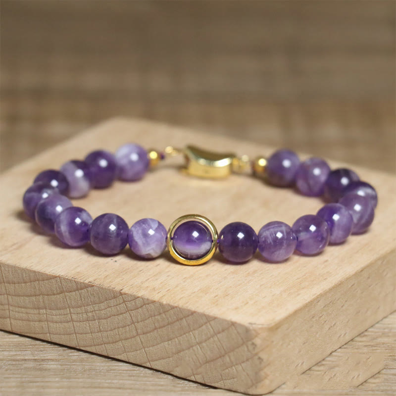 Bracciale con fibbia in perle di ametista naturale Buddha Stones Balance Releasing Stress - image 2