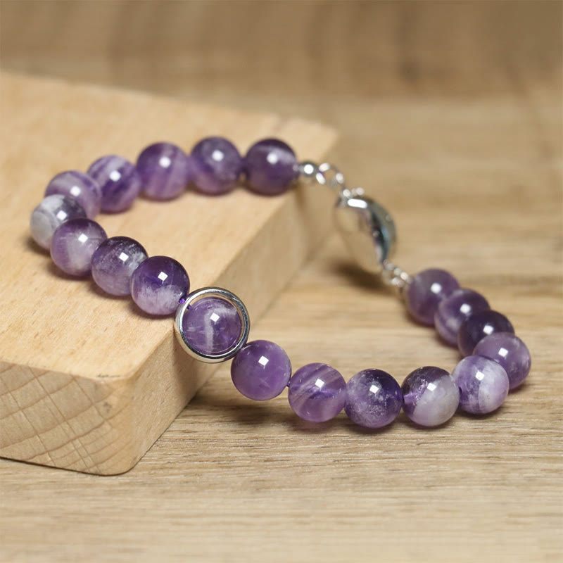 Bracciale con fibbia in perle di ametista naturale Buddha Stones Balance Releasing Stress - image 9