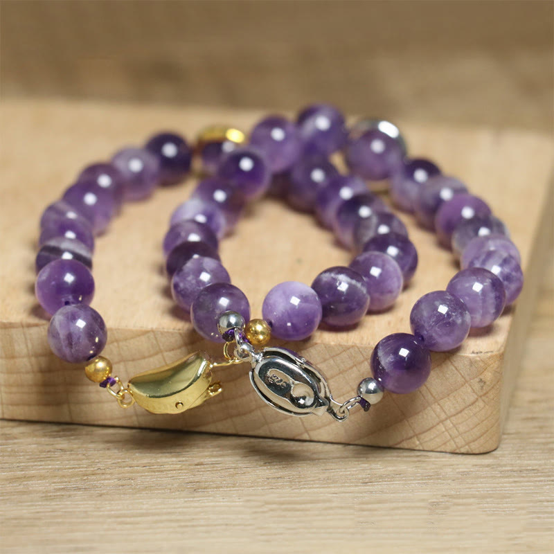 Bracciale con fibbia in perle di ametista naturale Buddha Stones Balance Releasing Stress - image 12