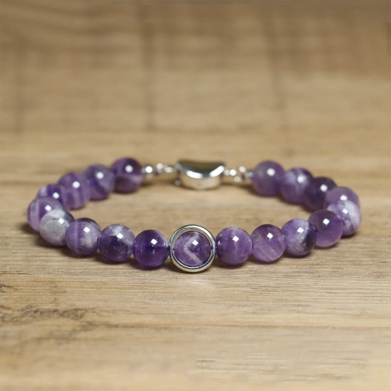 Bracciale con fibbia in perle di ametista naturale Buddha Stones Balance Releasing Stress - Fibbia in ametista e argento (circonferenza del polso: 14-16 cm) - image 7