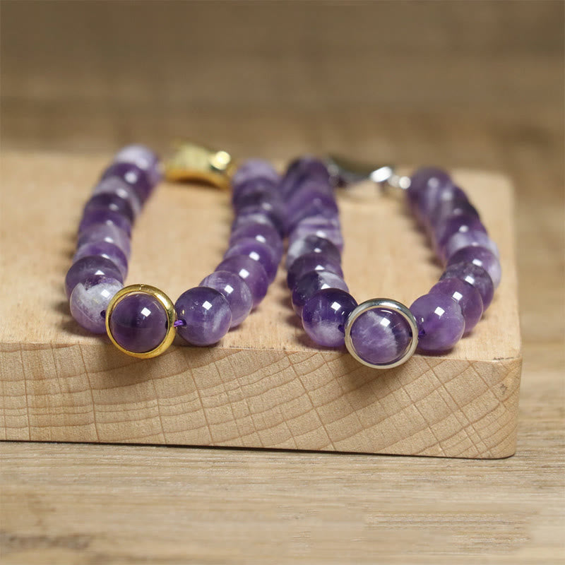 Bracciale con fibbia in perle di ametista naturale Buddha Stones Balance Releasing Stress - image 11