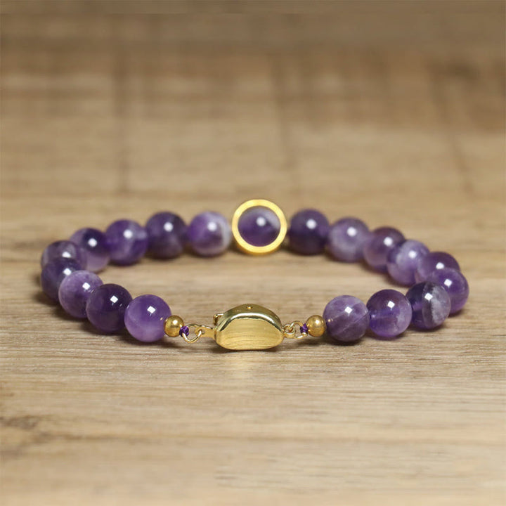 Bracciale con fibbia in perle di ametista naturale Buddha Stones Balance Releasing Stress - image 4