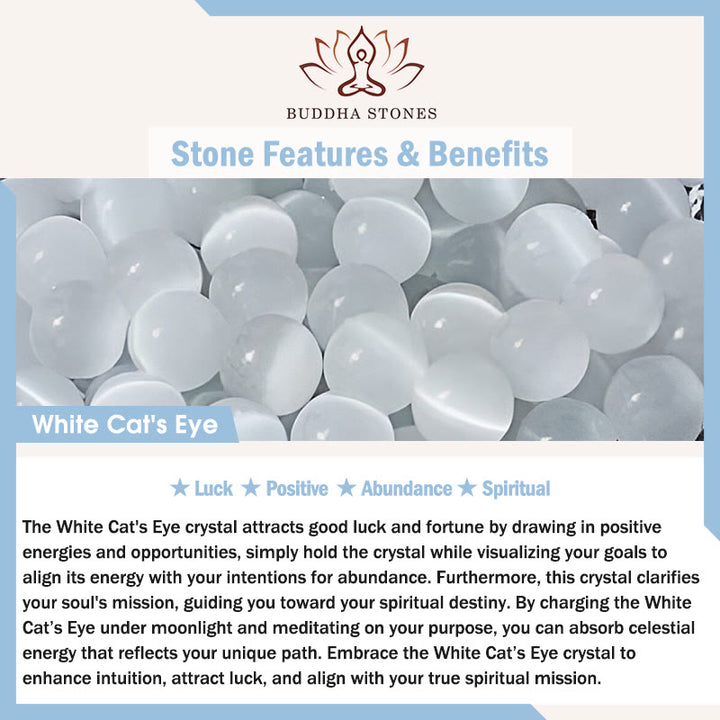 Braccialetto di equilibrio con perle di occhio di gatto bianco e ametista naturale Buddha Stones - image 7