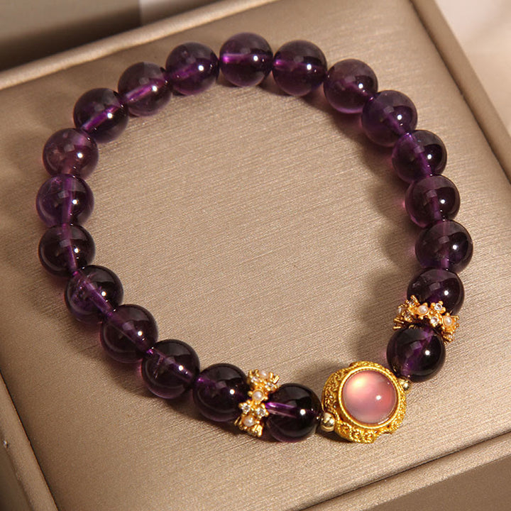 Braccialetto curativo con perle di quarzo fragola e ametista naturale Buddha Stones - image 7