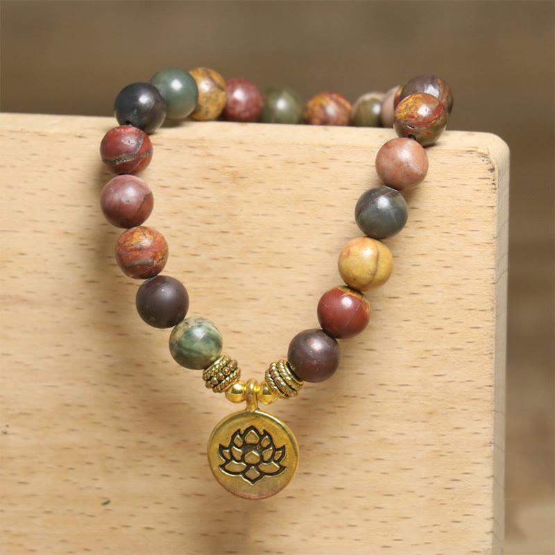 Braccialetto antistress con motivo a loto in pietra naturale colorata dell'imperatore Buddha Stones - image 8