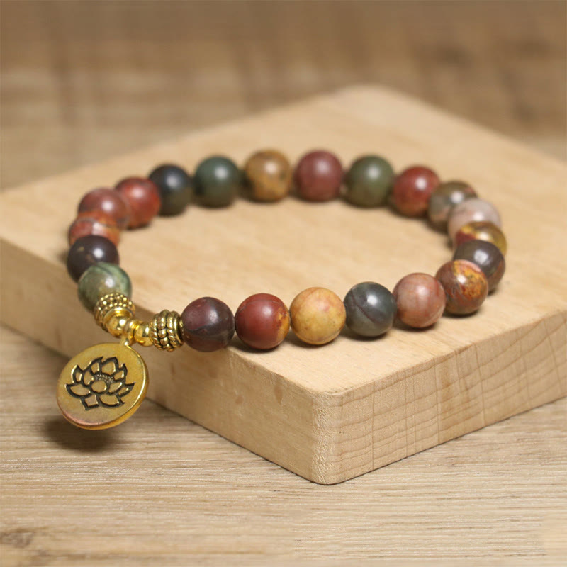 Braccialetto antistress con motivo a loto in pietra naturale colorata dell'imperatore Buddha Stones - image 2