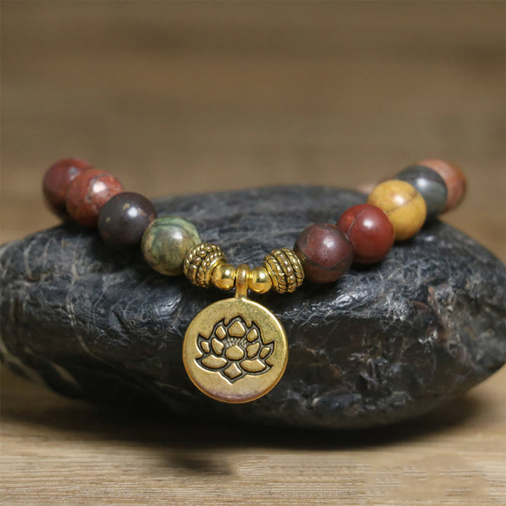 Braccialetto antistress con motivo a loto in pietra naturale colorata dell'imperatore Buddha Stones - image 4