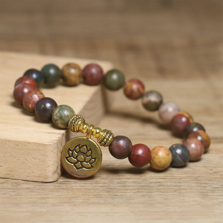 Braccialetto antistress con motivo a loto in pietra naturale colorata dell'imperatore Buddha Stones - image 3