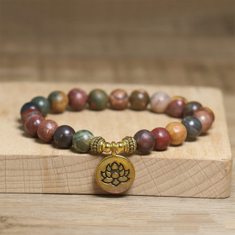 Braccialetto antistress con motivo a loto in pietra naturale colorata dell'imperatore Buddha Stones - Pietra dell'Imperatore (circonferenza del polso: 15-17 cm) - image 1