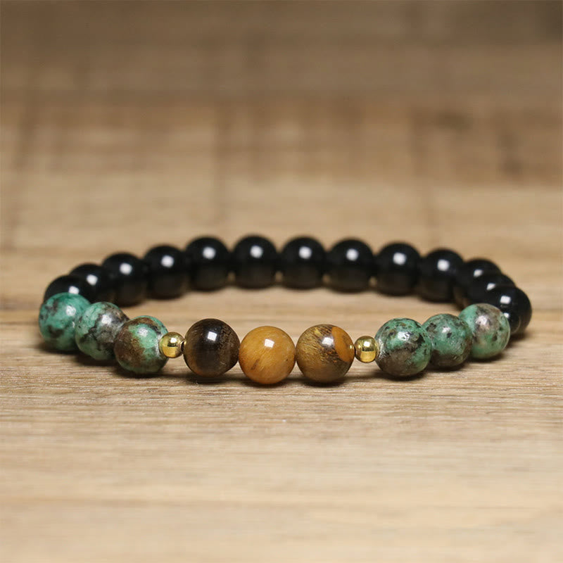 Bracciale Buddha Stones, turchese, perle di occhio di tigre, vetro, equilibrio, serenità - image 7