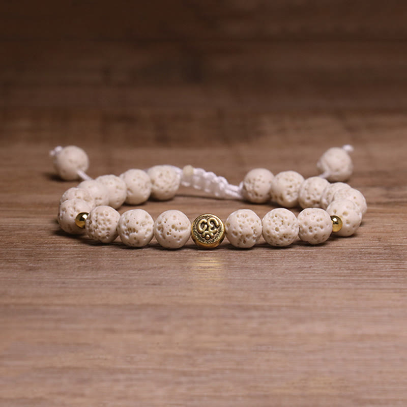 Braccialetto di guarigione calma con simbolo Om Buddha Stones in pietra lavica bianca - Roccia lavica bianca (circonferenza del polso: 15-21 cm) - image 1