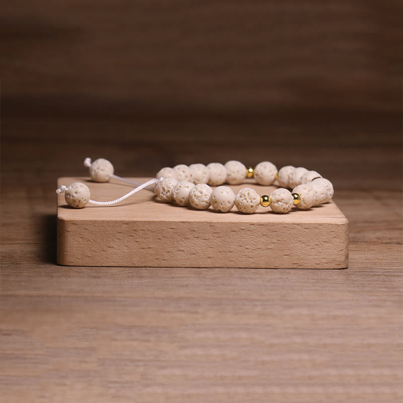 Braccialetto di guarigione calma con simbolo Om Buddha Stones in pietra lavica bianca - image 4