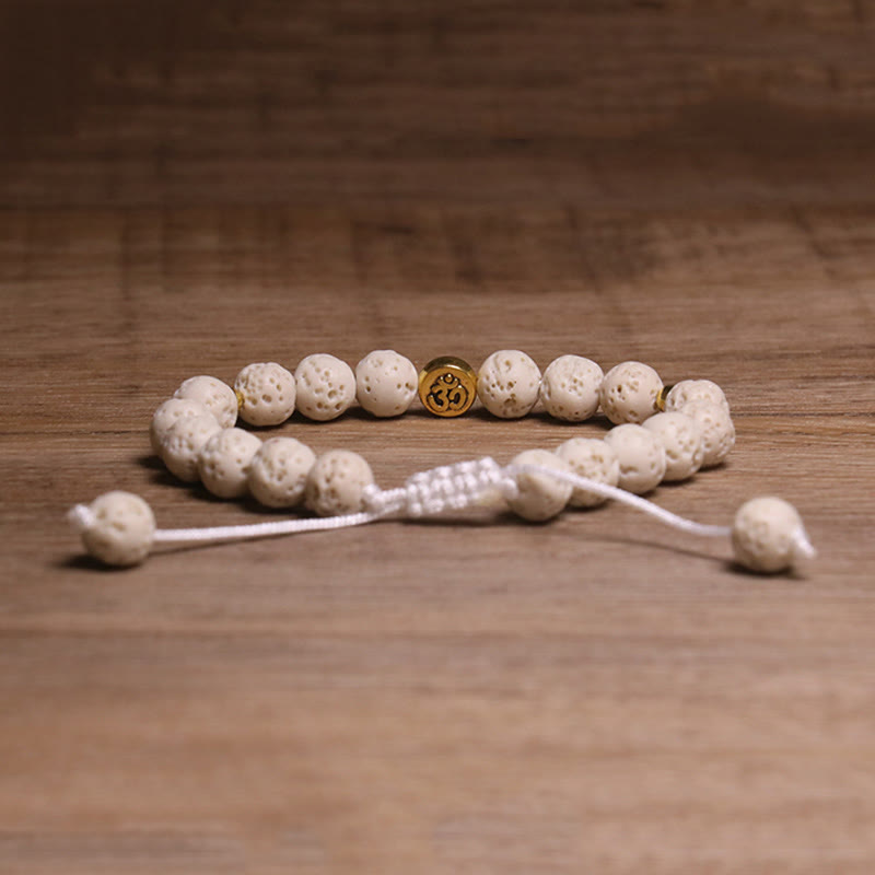 Braccialetto di guarigione calma con simbolo Om Buddha Stones in pietra lavica bianca - image 2