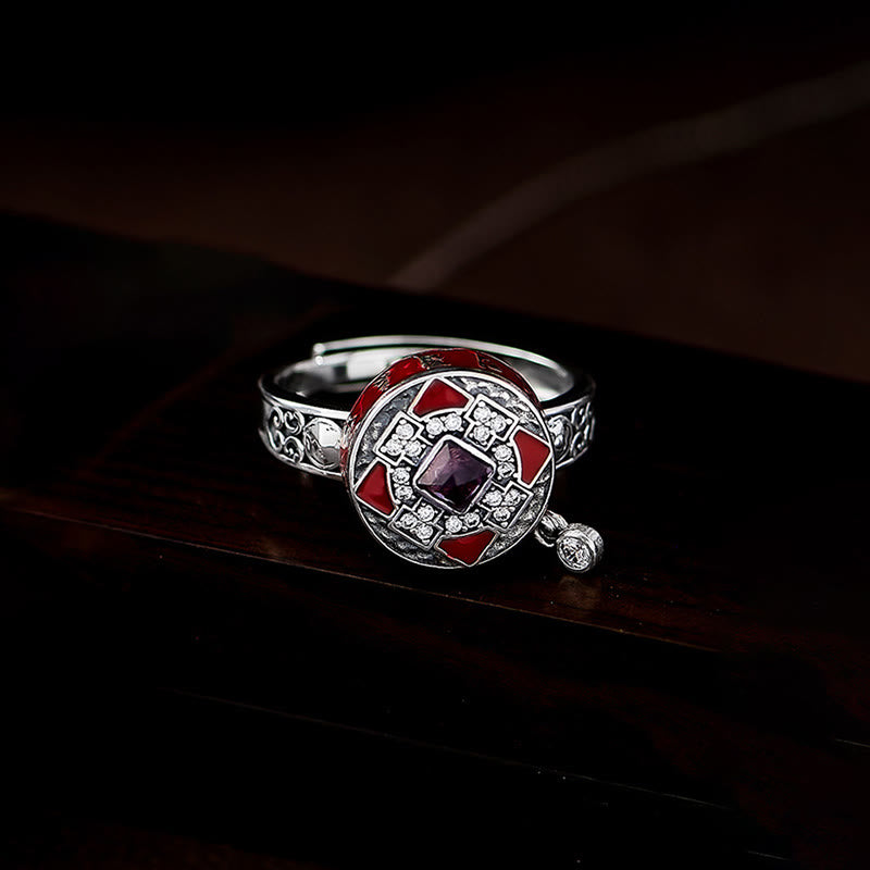Anello girevole della ricchezza con ruota di preghiera in rame, Buddha Stones Om Mani Padme Hum - image 2