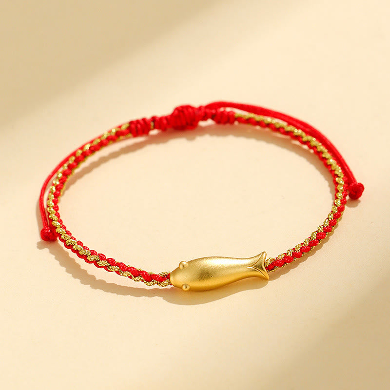 Braccialetto di corda protettiva con pesce koi portafortuna in argento sterling 999 Buddha Stones - Corda rossa (circonferenza del polso: 15-19 cm) - image 2