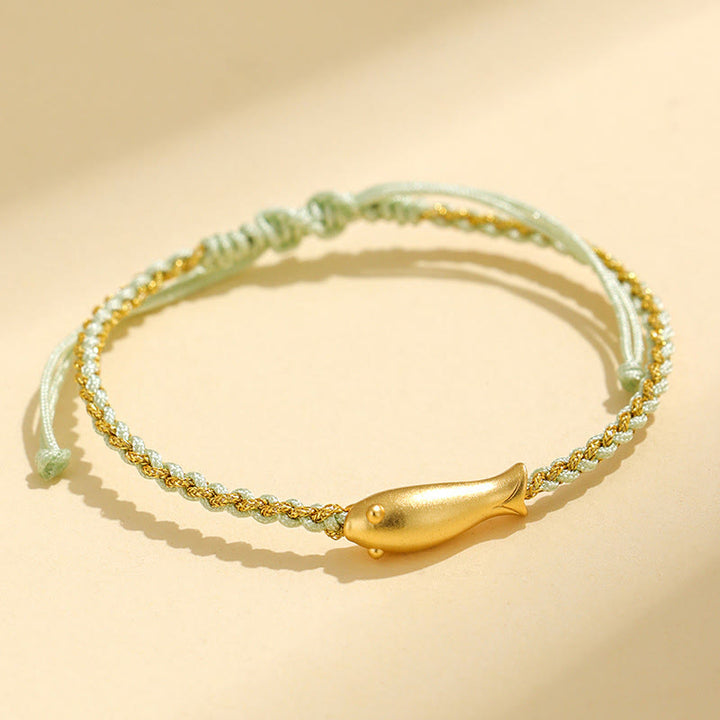 Braccialetto di corda protettiva con pesce koi portafortuna in argento sterling 999 Buddha Stones - Corda verde (circonferenza del polso: 15-19 cm) - image 14