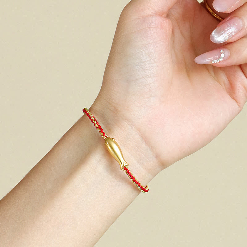 Braccialetto di corda protettiva con pesce koi portafortuna in argento sterling 999 Buddha Stones - image 4