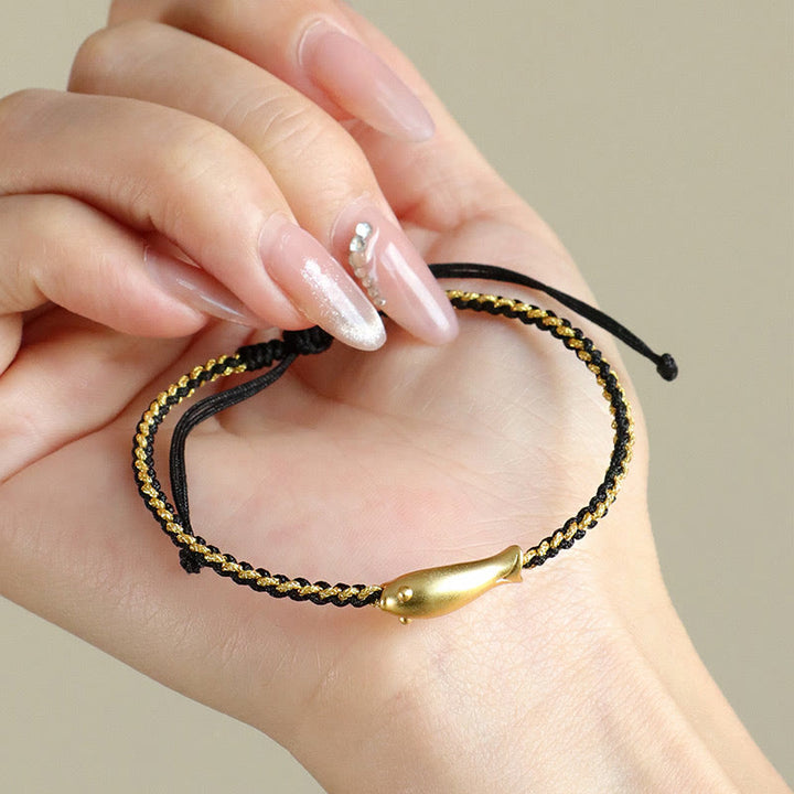 Braccialetto di corda protettiva con pesce koi portafortuna in argento sterling 999 Buddha Stones - image 10